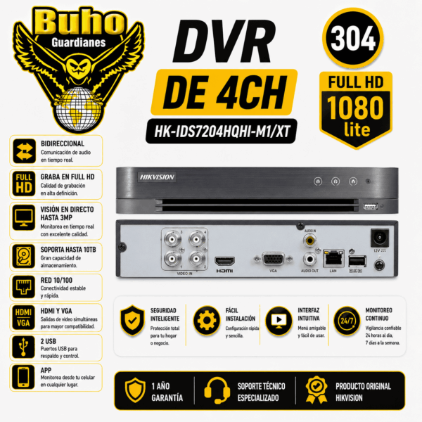 304-DVR 4CH ACUSENSE 1080P HDMI 1HDD C/ANALITICA