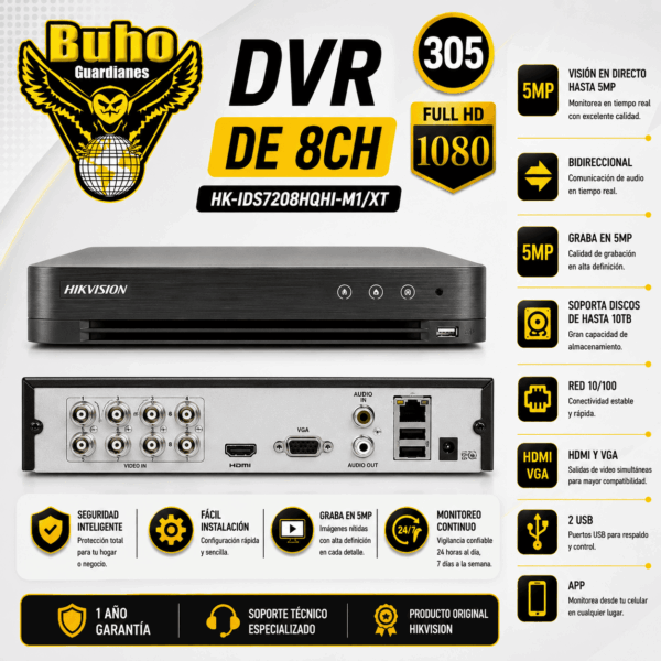 305-DVR 8CH ACUSENSE 1080P 1HDD C/ANALITICA