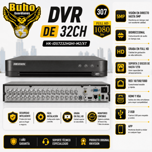 307-DVR 32CH ACUSENSE 1080P 2HDD C/ANALITICA