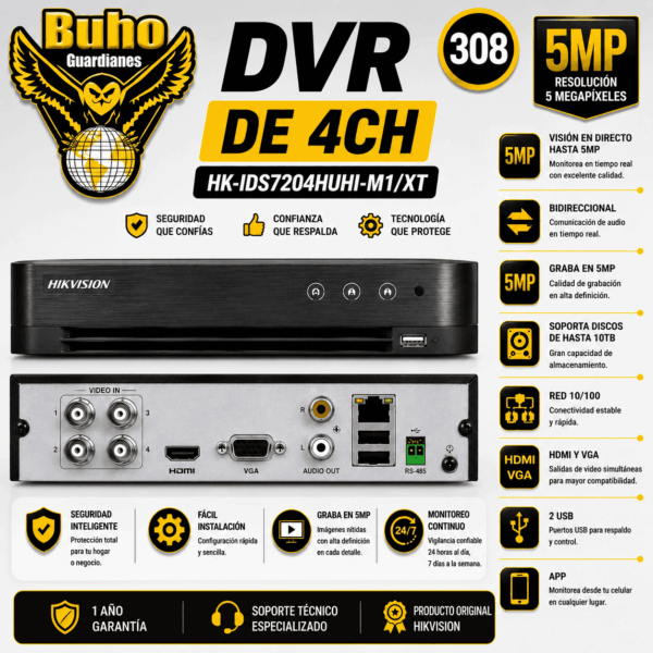 308-DVR 4CH ACUSENSE 5MP 1HDD C/ANALITICA