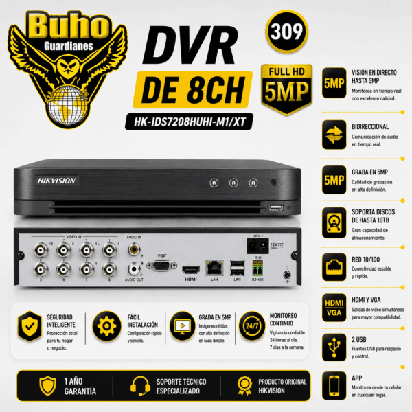 309-DVR 8CH 5MP ACUSENSE 1HDD C/ANALITICA