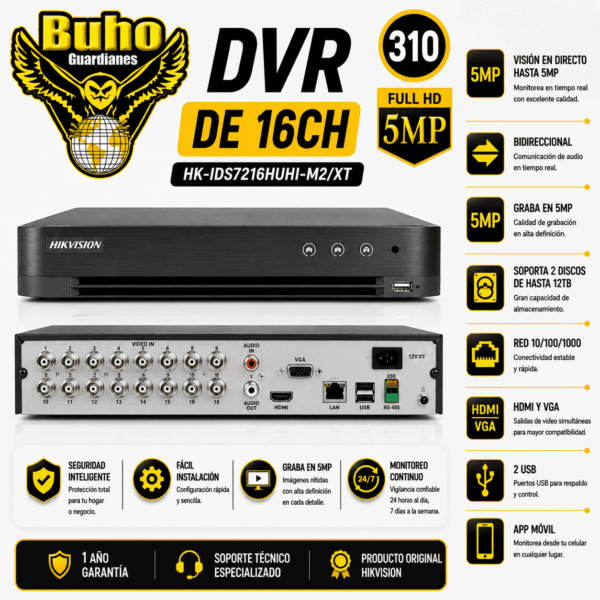 310-DVR 16CH ACUSENSE 5MP 2HDD C/ANALITICA