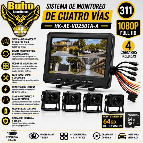 311-KIT SOLUC MOVIL CON 4 CAMARAS Y MONITOR LCD Y CABLES