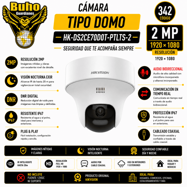 342-PT 2MP SMART HYBRID LIGHT IR 25M 2.8MM AUDIO 2 VIAS
