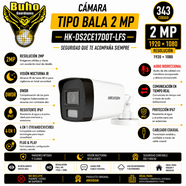343-TUBO 2MP SMART HYBRID LIGHT IR 40M 2.8MM C/AUDIO