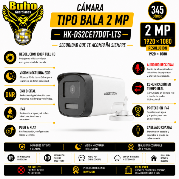 345-TUBO 2MP SMART HYBRID LIGHT IR 40M 2.8MM C/AUDIO 2 VIAS