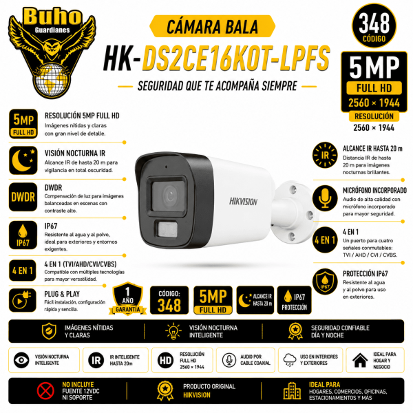 348-BULLET 5MP 3K SMART HYBRID LIGHT IR 25M 2.8MM C/AUDIO