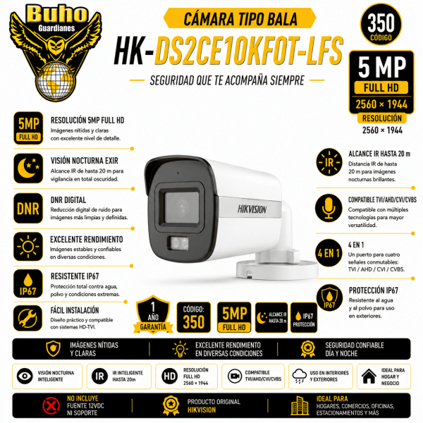 350-BULLET 5MP COLORVU SMART HYBRID LIGHT IR20M 2.8MM C/AUDIO