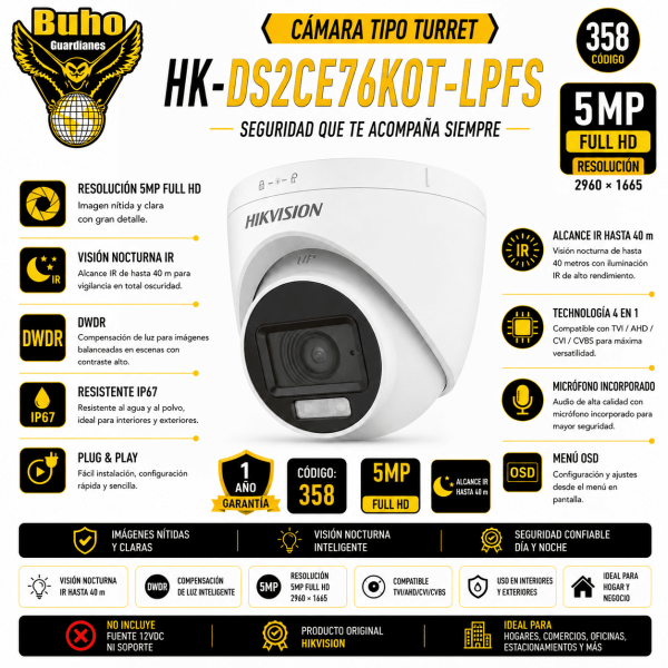 358-TURRET 5MP 3K SMART HYBRID LIGHT IR 20M 2.8MM C/AUDIO