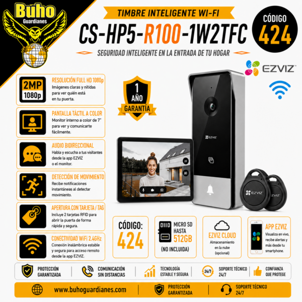 424 - VIDEOPORTERO 7" WIFI 2MP 2.4GHZ Y 5GHZ