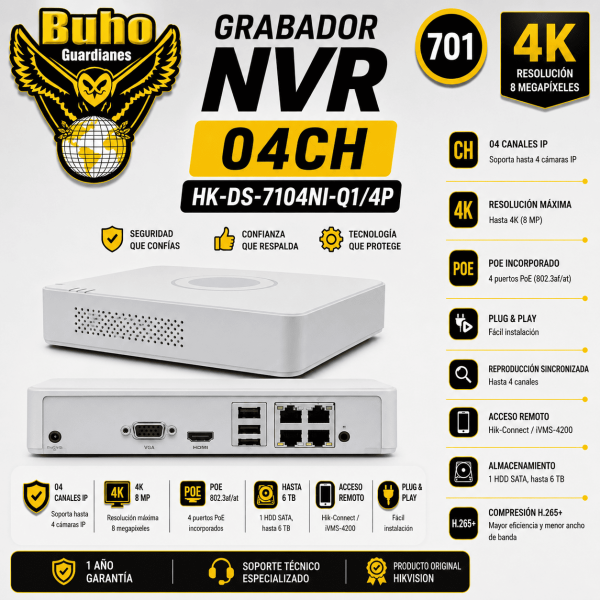 701-NVR 4 CH POE 1 SATA
