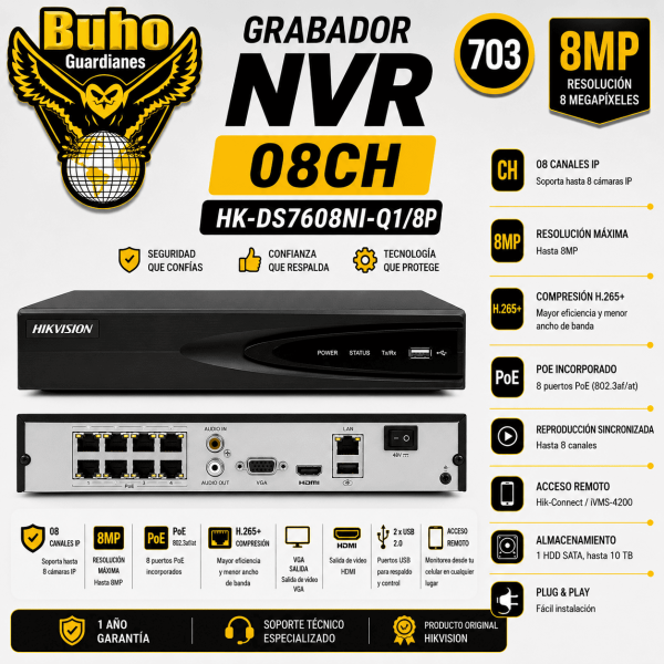 703-NVR 8CH POE 1 SATA