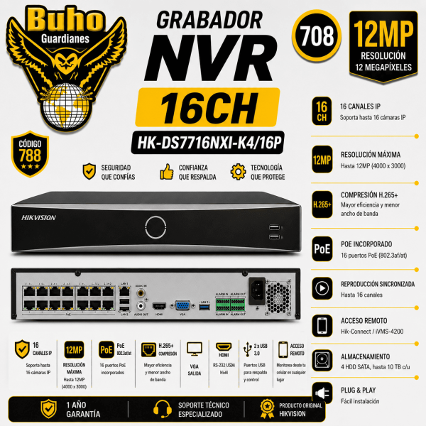 708-NVR 16CH POE HASTA 4 HDD