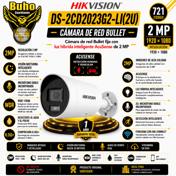 721-TUBO IP 2MP ACUSENSE SMART HYBRID LIGHT 2.8MM IR30M C/AUDIO