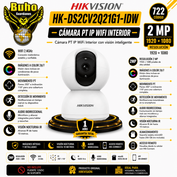722-PT IP WIFI INTERIOR 2MP IR10M 4MM