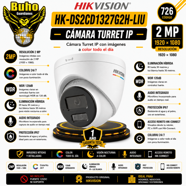 726-COLORVU TURRET IP 2MP SMART HYBIRD LIGHT 2.8MM D-WDR IP67 CON IR Y AUDIO