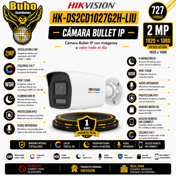 727-COLORVU TUBO IP 2MP SMART HYBRID LIGHT 2.8MM IP67 CON IR Y AUDIO
