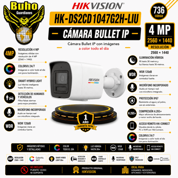 736-COLORVU TUBO IP 4MP SMART HYBIRD LIGHT 2.8MM IP67 CON IR Y AUDIO
