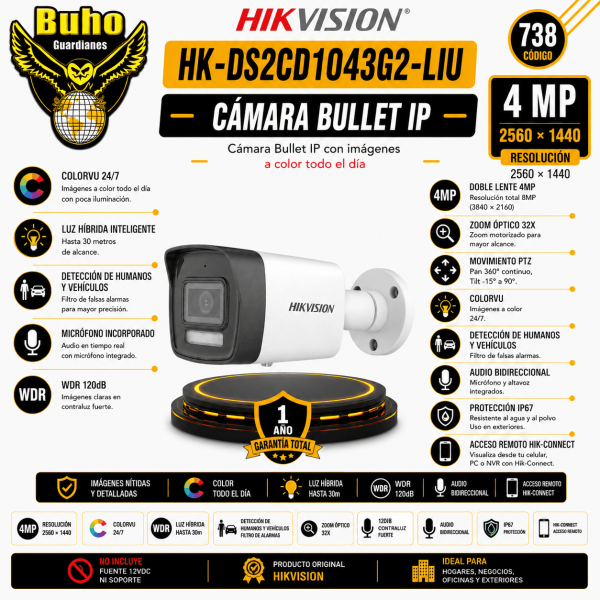 738-TUBO IP 4MP SMART HYBRID LIGHT 2.8MM CON IR Y AUDIO