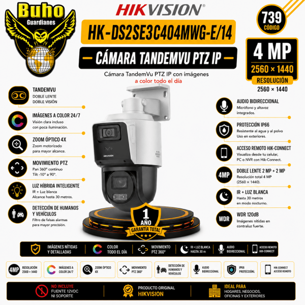 739-TANDEMVU PTZ IP 3" 4MP 4X + 4MP 2.8MM