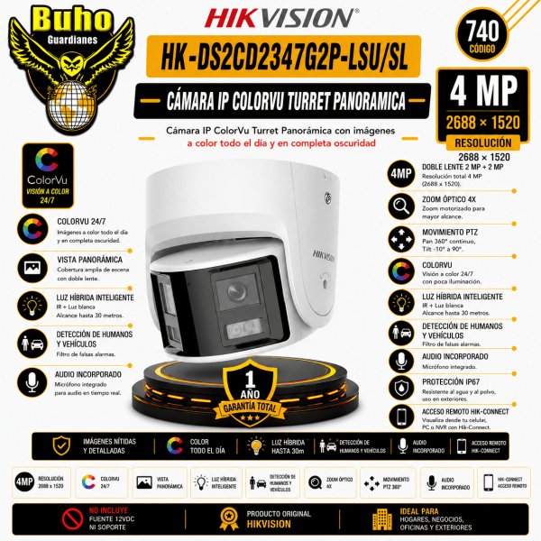 740-CAMARA IP COLORVU TURRET PANORAMICA 4MP CON STROBE Y ALARMA AUDIBLE