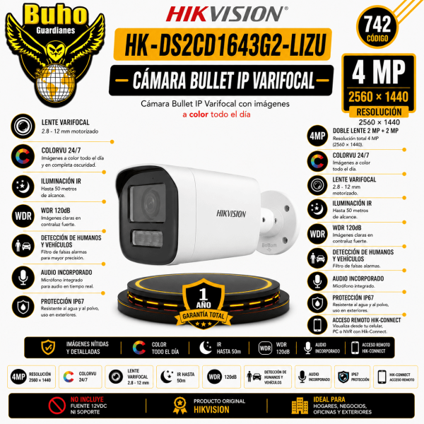 742-TUBO IP 4MP DUAL LIGHT 2.8-12MM IR 30 MTS