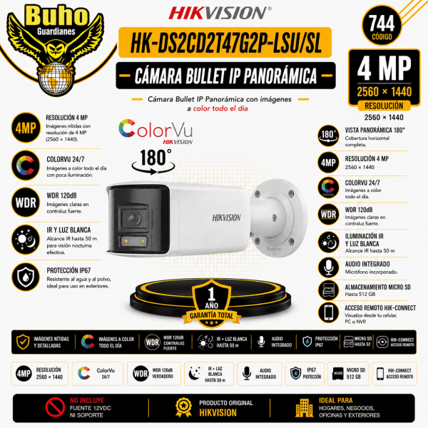 744-CAMARA TUBO IP 4MP EXTERIOR PANORAMICA C/AUDIO Y ALARMA