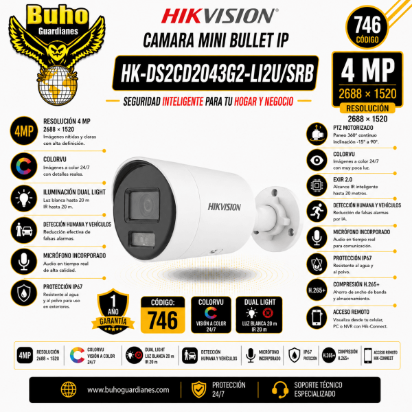 746-Cámara IP Bullet fija con luz estroboscópica Acúsense de 4 MP y advertencia audible y luz híbrida inteligente