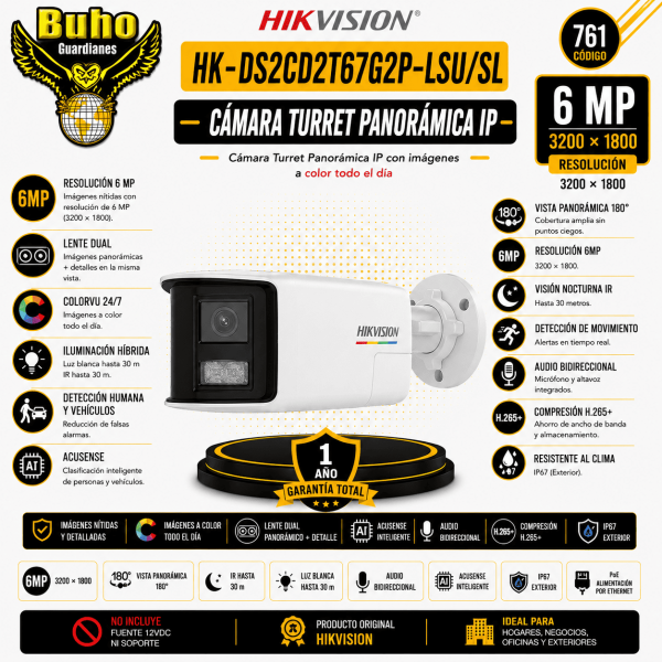 761-TUBO IP PANORAMICA 6MP CON ALTAVOZ Y LUZ ESTROB BLANCA