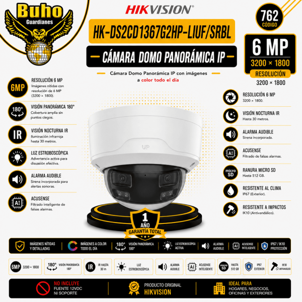 762-TURRET IP DOBLE LENTE 180° 6MP 2.8MM SMART HYBRID LIGHT IR30M