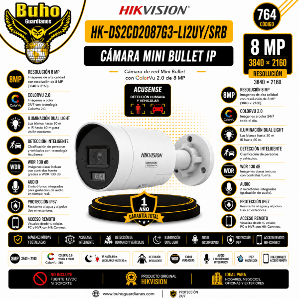 765-COLORVU3.0 MINI BULLET IP 8MP 2.8MM SMART HYBRID LIGHT IR AUDIO Y LUZ STROBO
