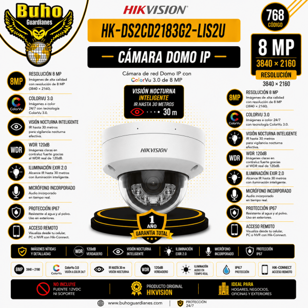 768-DOMO IP 8MP 4K ACUSENSE SMART HYBRID LIGHT 2.8MM CON IR Y AUDIO