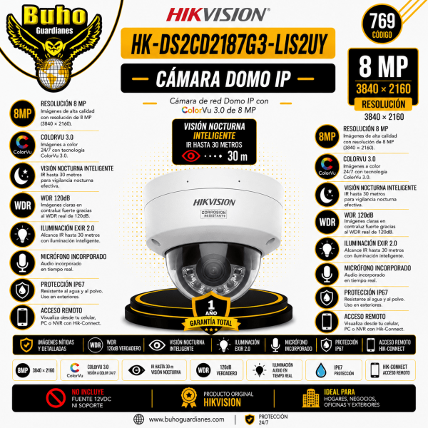 769-COLORVU3.0 DOMO IP 8MP 2.8MM SMART HYBRID LIGHT IR IP67