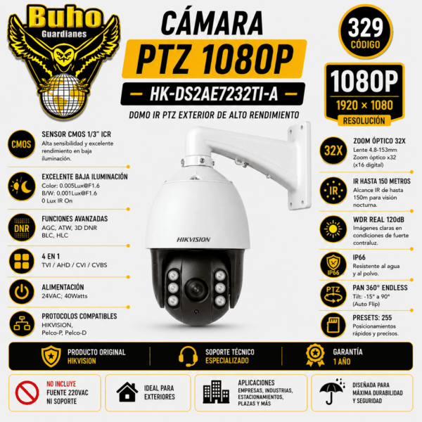 329-CAMARA PTZ 7" 1080P 32X IR 120M
