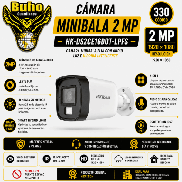 330-BULLET 2MP SMART HYBRID LIGHT IR25M 2.8MM C/AUDIO