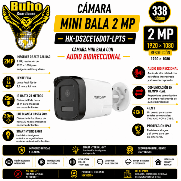 338-BULLET 2MP SMART HYBRID LIGHT IR25M 2.8MM C/AUDIO