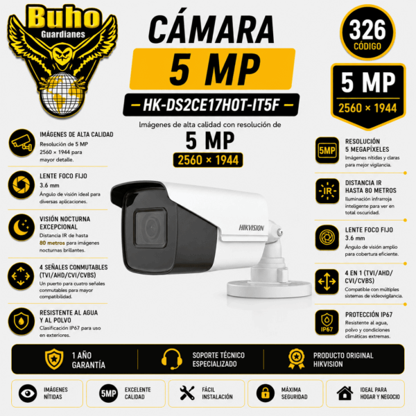 326-TUBO 5MP EXT CON IR 80M L3.6MM - 12VDC