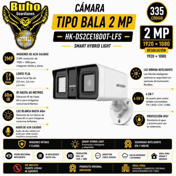335-BULLET 2MP SMART HYBRID LIGHT IR 60M 2,8MM C/AUDIO