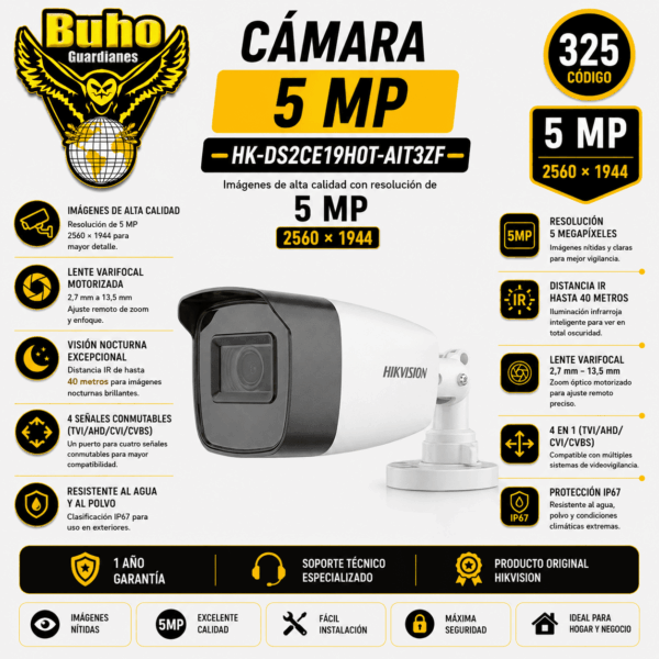 325-BULLET EXTERIOR 5MP IR 40M 2.8-12MM