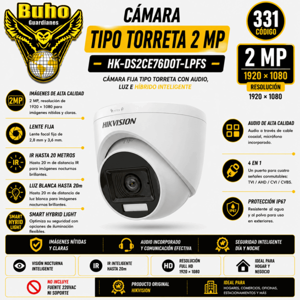 331-TURRET 2MP SMART HYBRID LIGHT IR 20M 2.8MM C/AUDIO