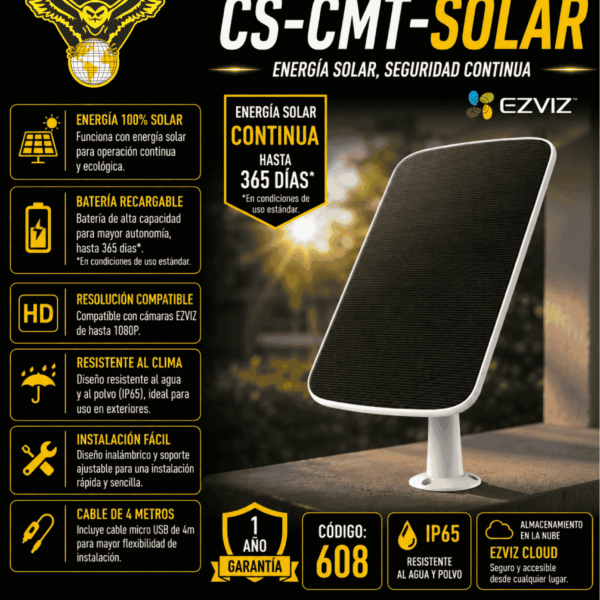 PANEL SOLAR 6V-1030mA PARA CAMARA EZVIZ