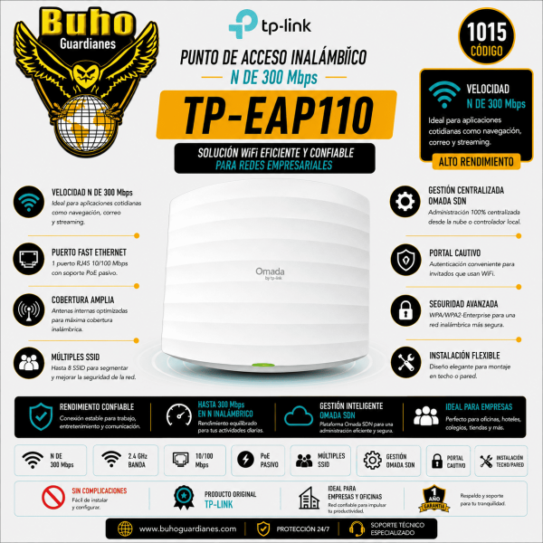 1015-Punto de acceso inalámbrico N de 300 Mbps para montaje en techo
