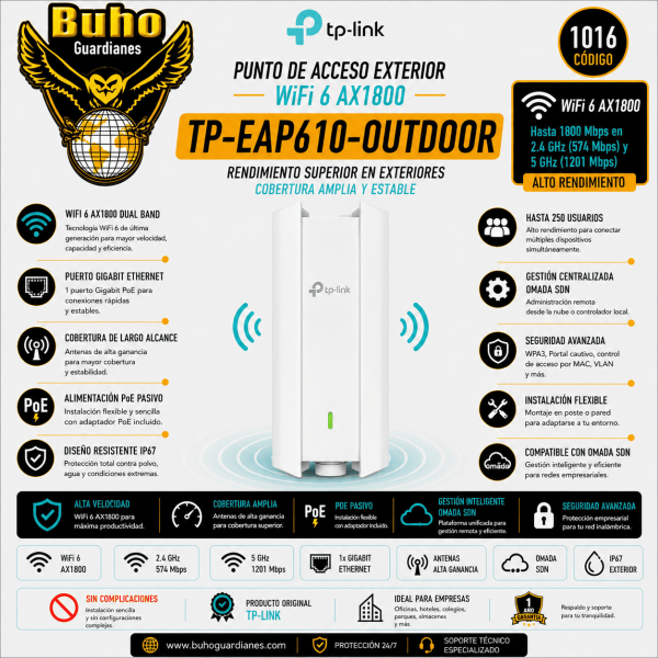 1016-Punto de Acceso Wi-Fi 6 Interior / Exterior AX1800