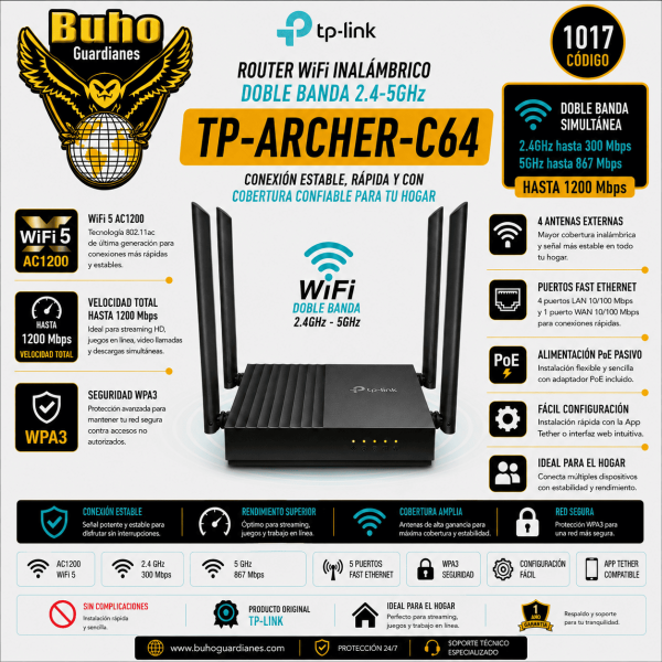 1017-Router WiFi inalámbrico AC1200 MU-MIMO