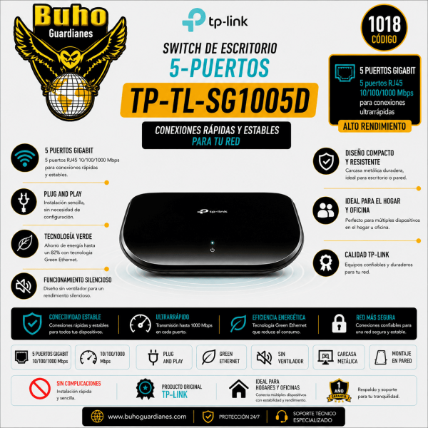 1018-Switch de escritorio 5-Puertos Gigabit