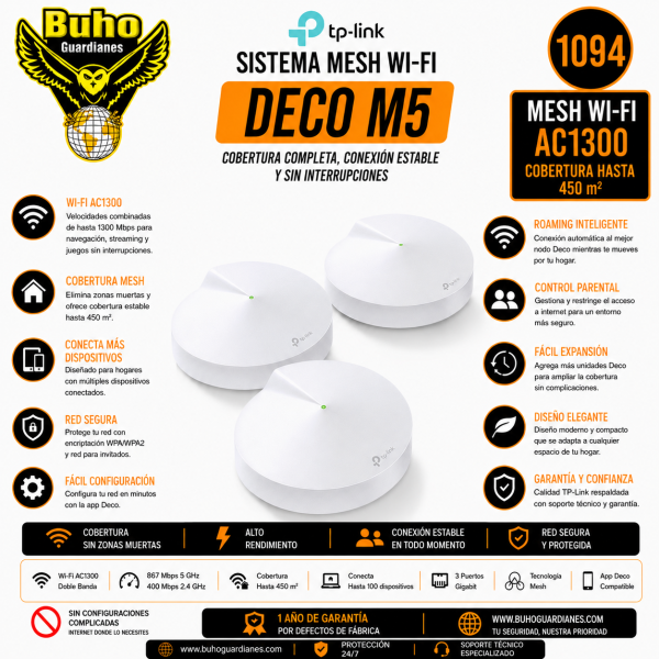 1094 - SISTEMA WIFI MESH 400MBPS DUAL 2.4-5GHZ (PACK X 3)