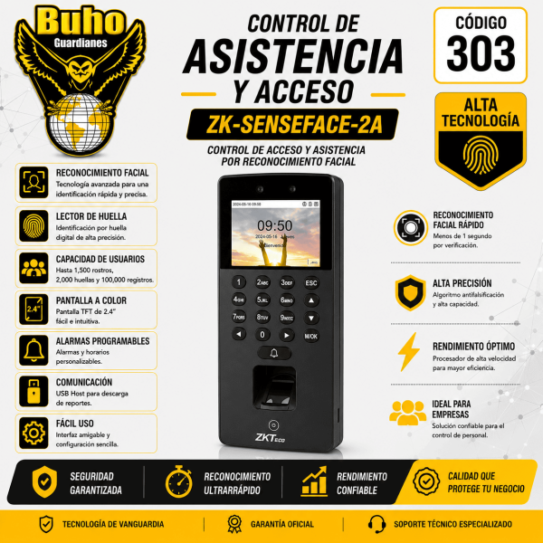303-CONTROL DE ACC Y ASIST BIOMET. 1500 ROSTRO, HUELLA Y TARJ