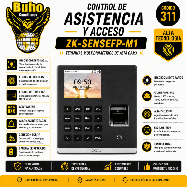 311-CONTROL DE ASISTENCIA 500 HUELLA Y TARJETA. 10,000 EVENTOS