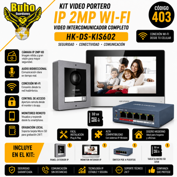 403 - KIT V/PORTERO C/DS-KD8003, DS-KH6320, SWITCH Y SD CARD