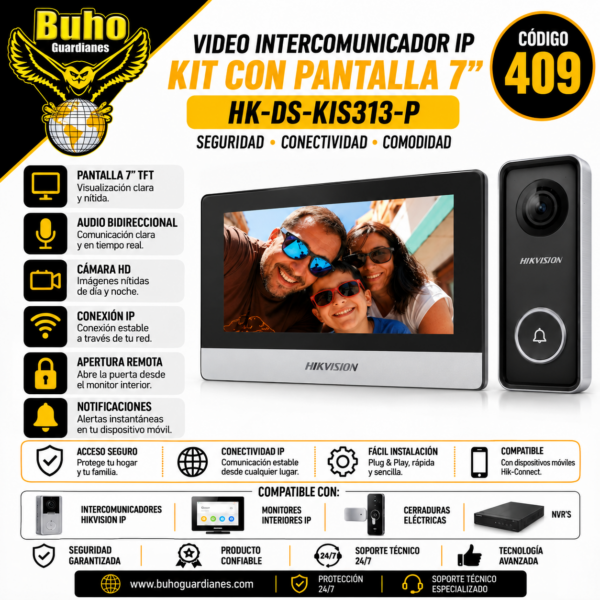 409 - KIT V/PORTERO HIBRIDO 4 HILOS. INCLUYE MONITOR Y CAMARA